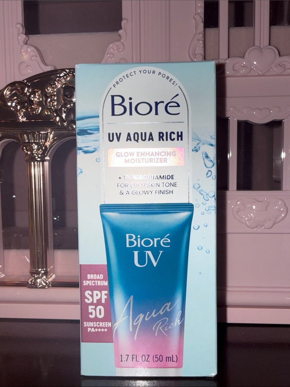 Biore UV Aqua Rich Glow Enhancing Moisturizer SPF 50 - Blue & Pink